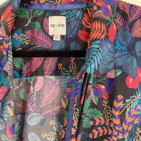 NIC+ZOE Vibrant Garden Crinkle Shirt, Button Down Rio Floral Cotton Petite Large - Picture 12 of 13